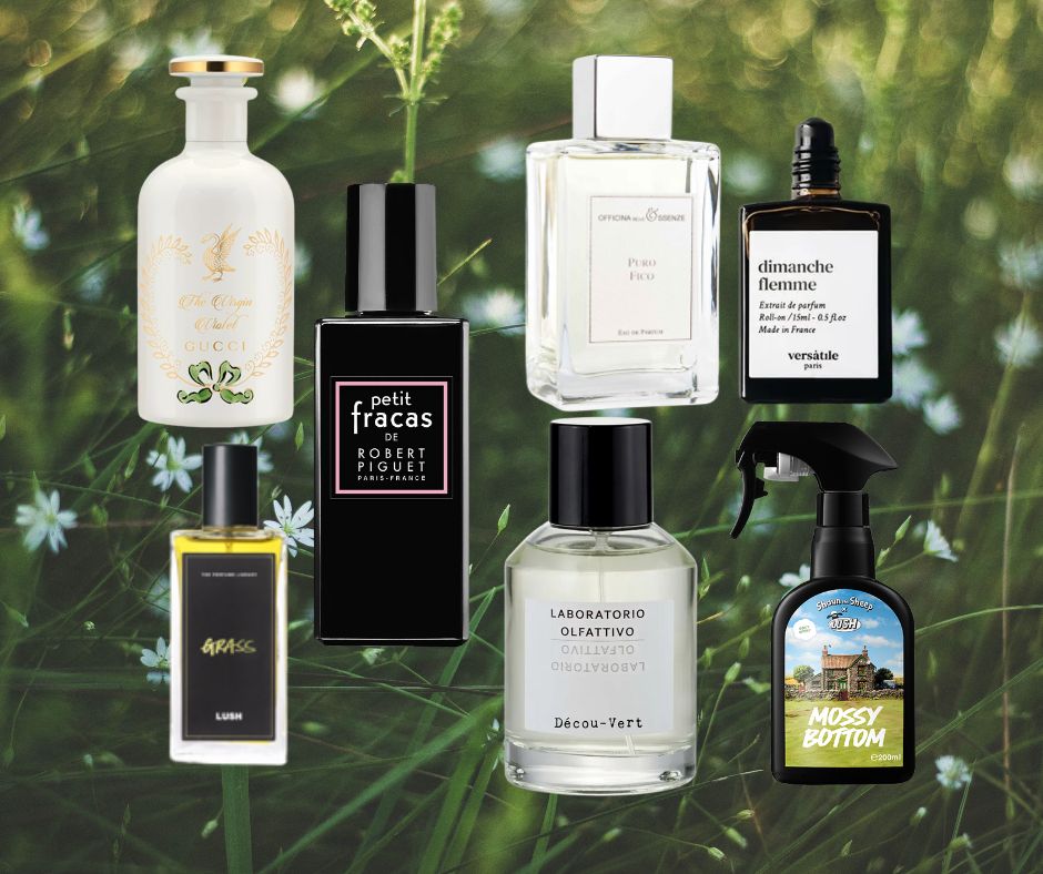 7 profumi su sfondo verde